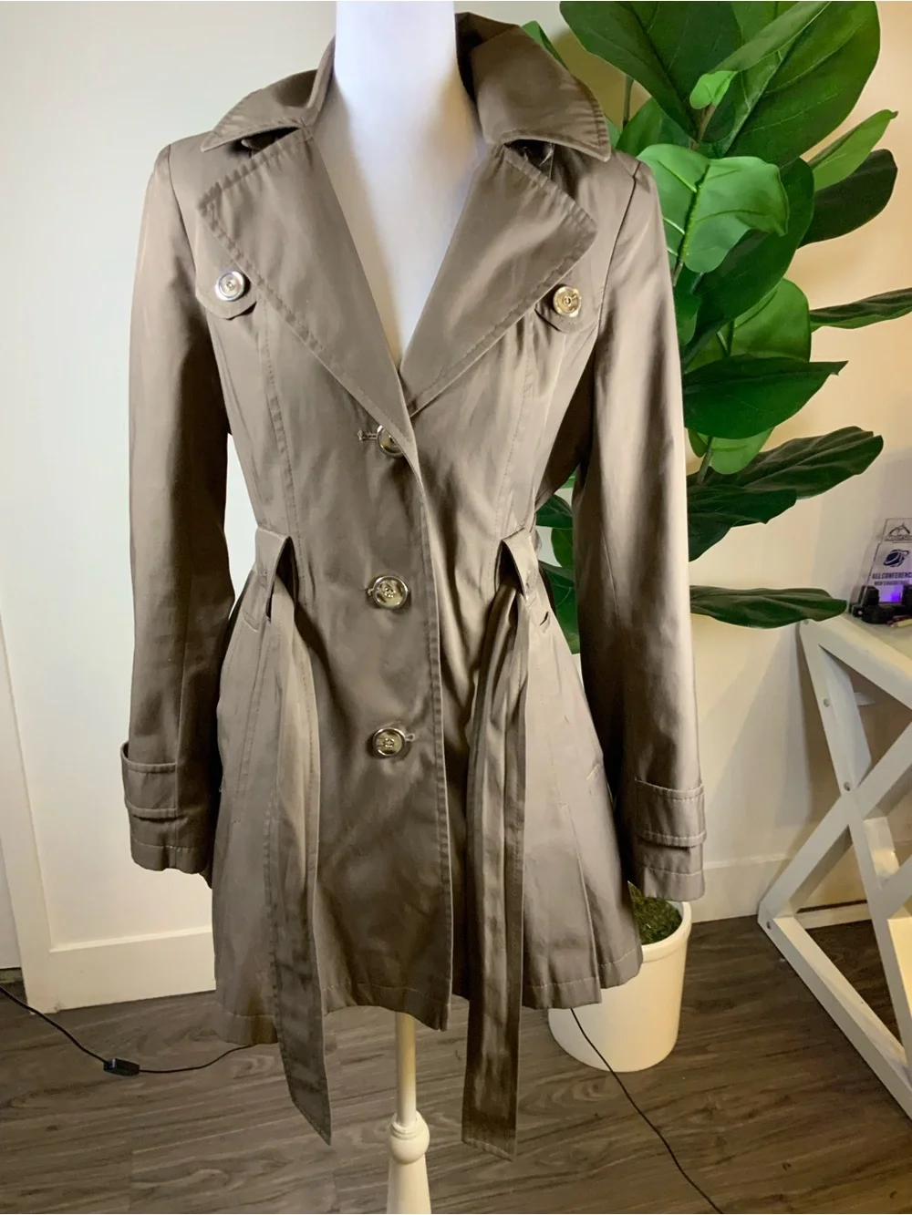 Via Spiga Taupe Trench Coat with Belted Waist